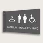 Flaggskylt Kapprum / Toalett / HWC Grå 295 x 180 mm