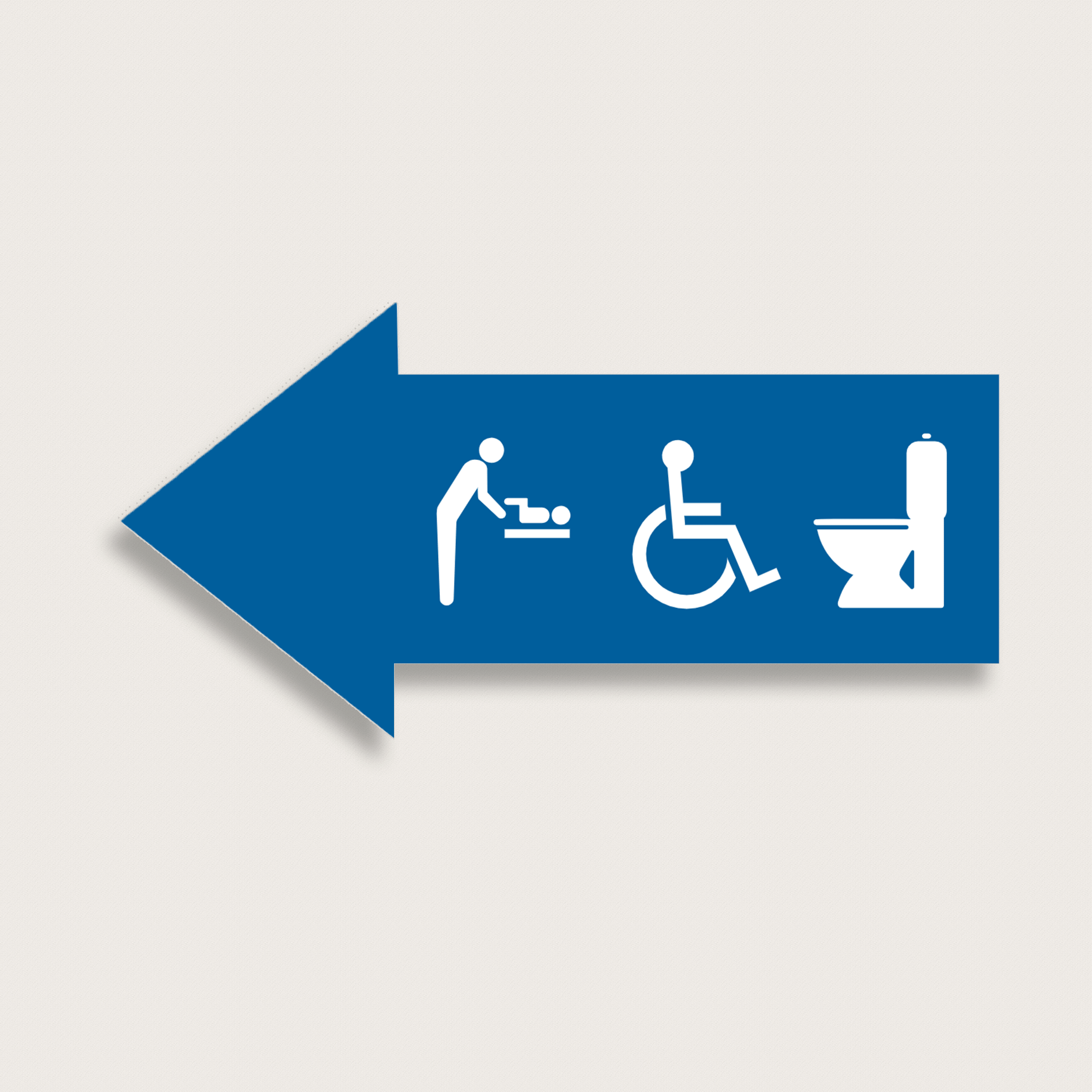 WC, Rollstuhl-WC, Wickelraum – Kunststoffschild mit Pfeil nach links 200 x 100 mm