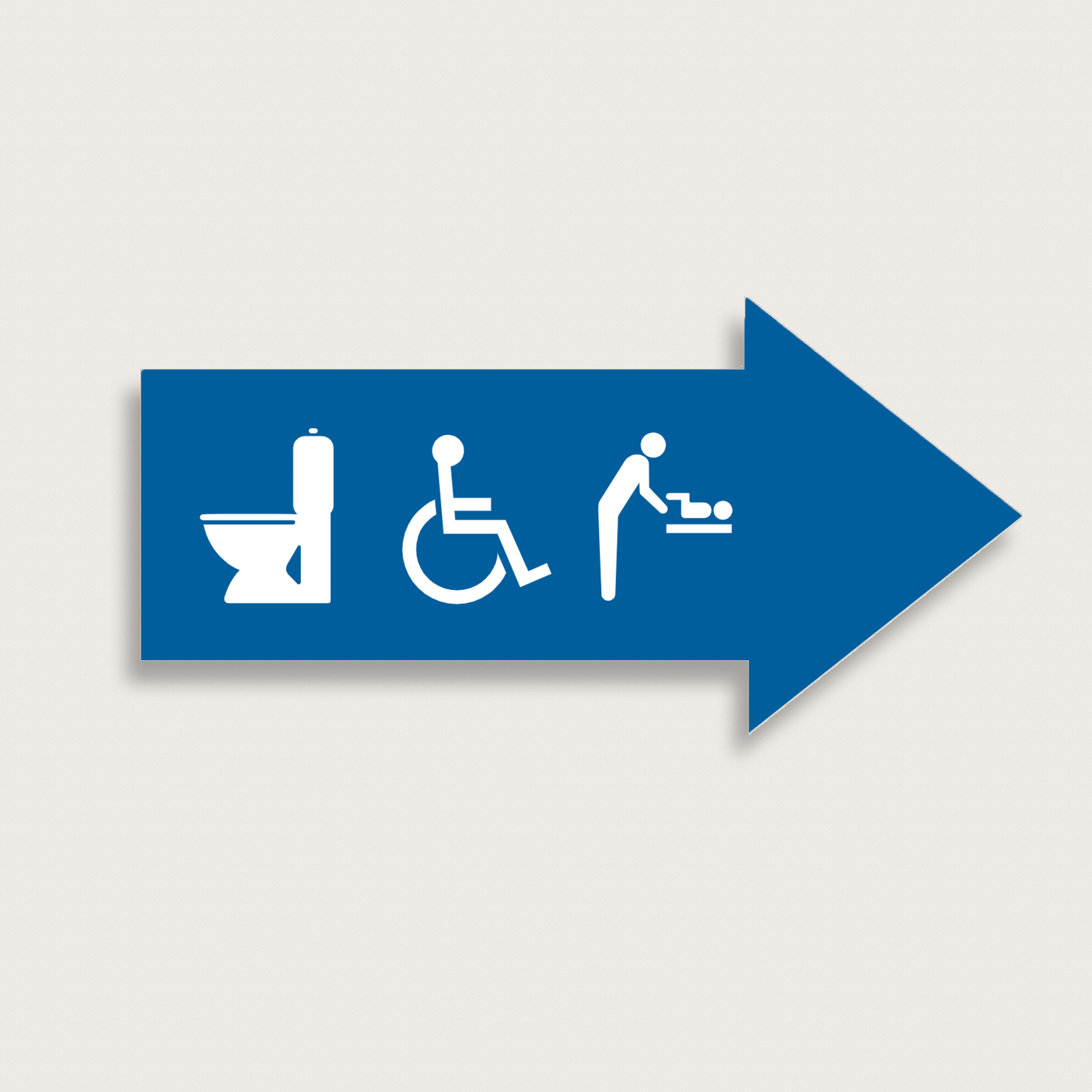 WC, Rollstuhl-WC, Wickelraum – Kunststoffschild mit Pfeil nach rechten 200 x 100 mm
