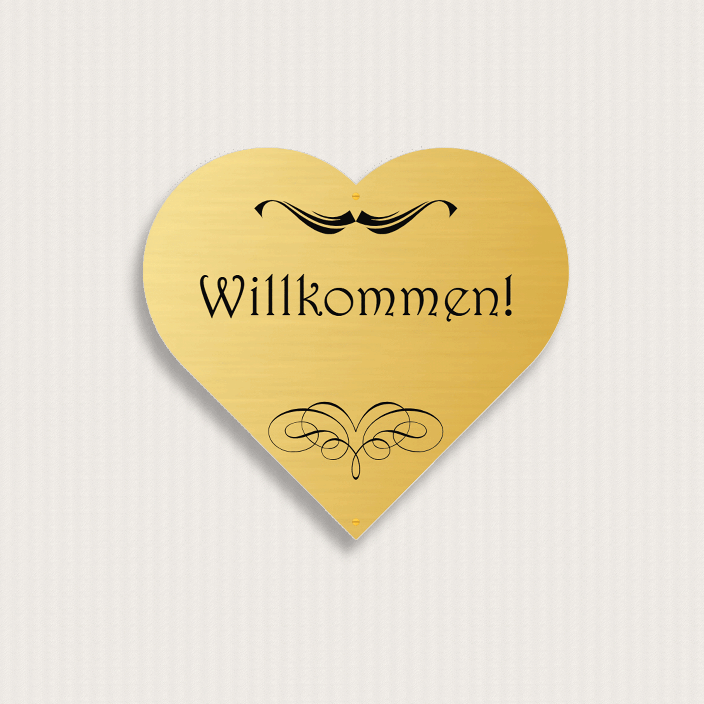 Willkommensschild Herz aus Messing 140 x 129 mm