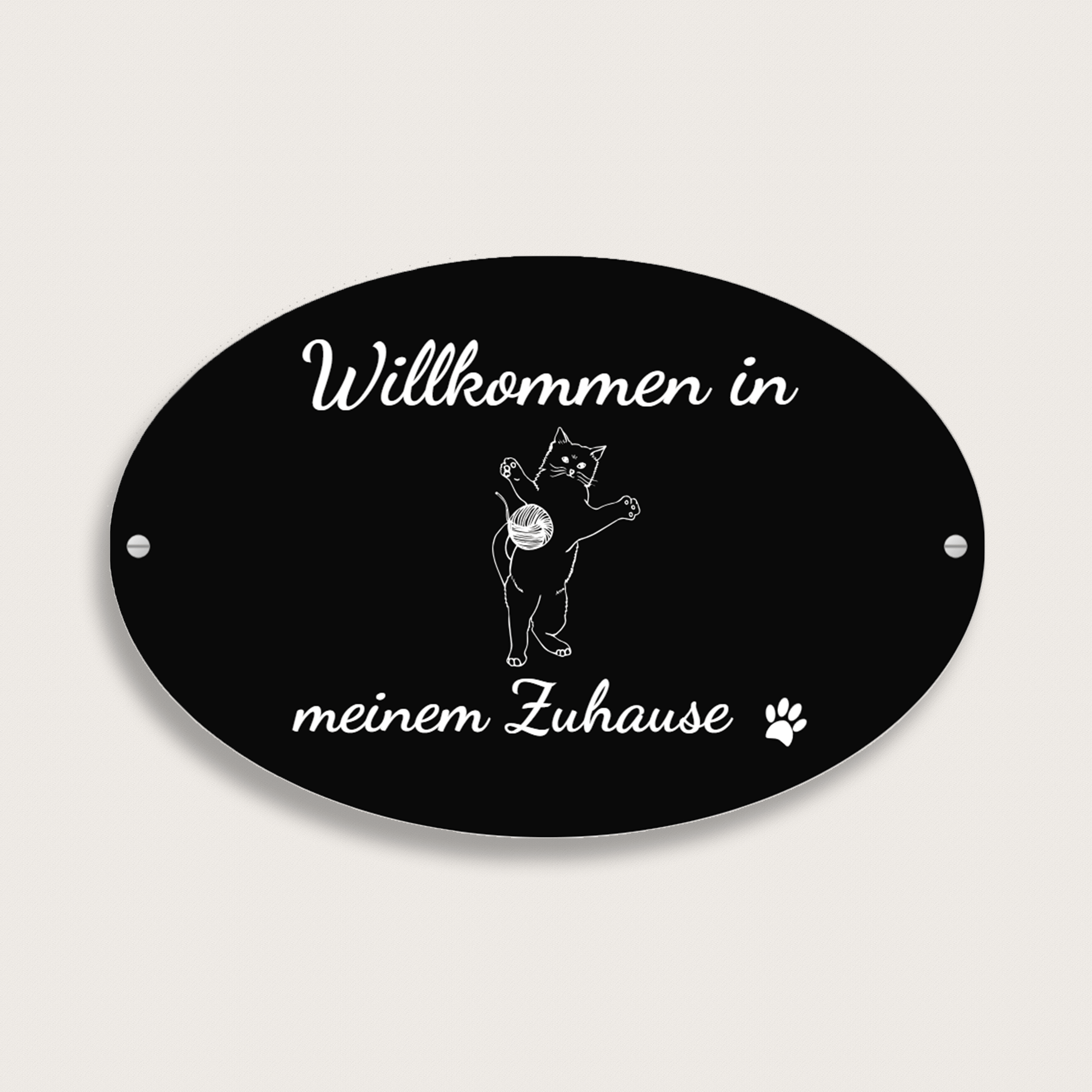 Willkommensschild Katze aus Aluminium 149 x 99 mm