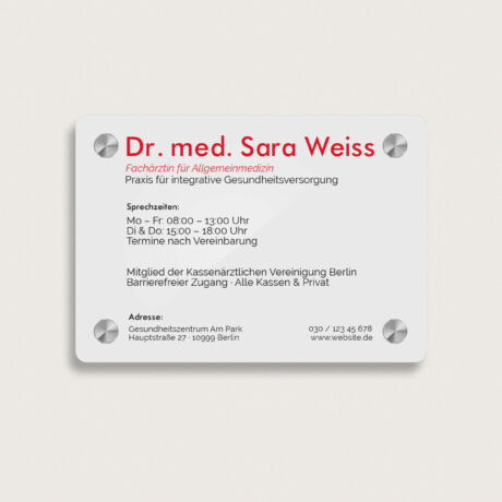 Praxisschild aus Acryl 170 x 120 mm