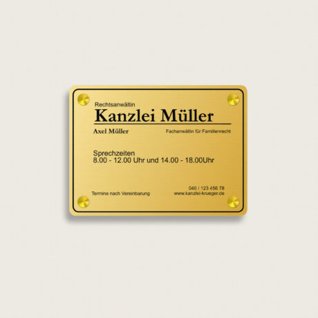 Praxisschild aus Messing 150 x 110 mm