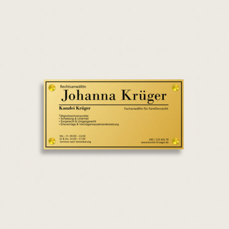 Praxisschild aus Messing 200 x 100 mm